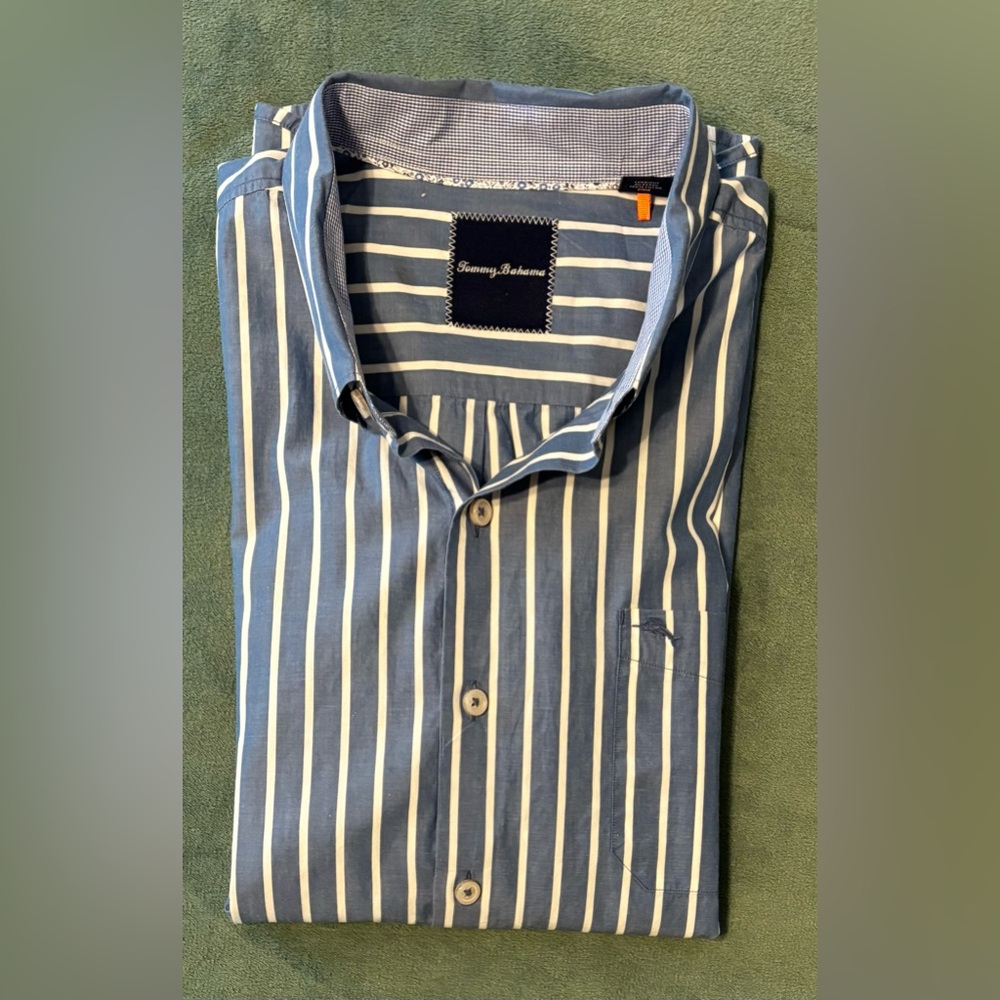Tommy Bahama L/S, Blue Striped Men's Shirt, All Pima Cotton. Size: XL (5076)